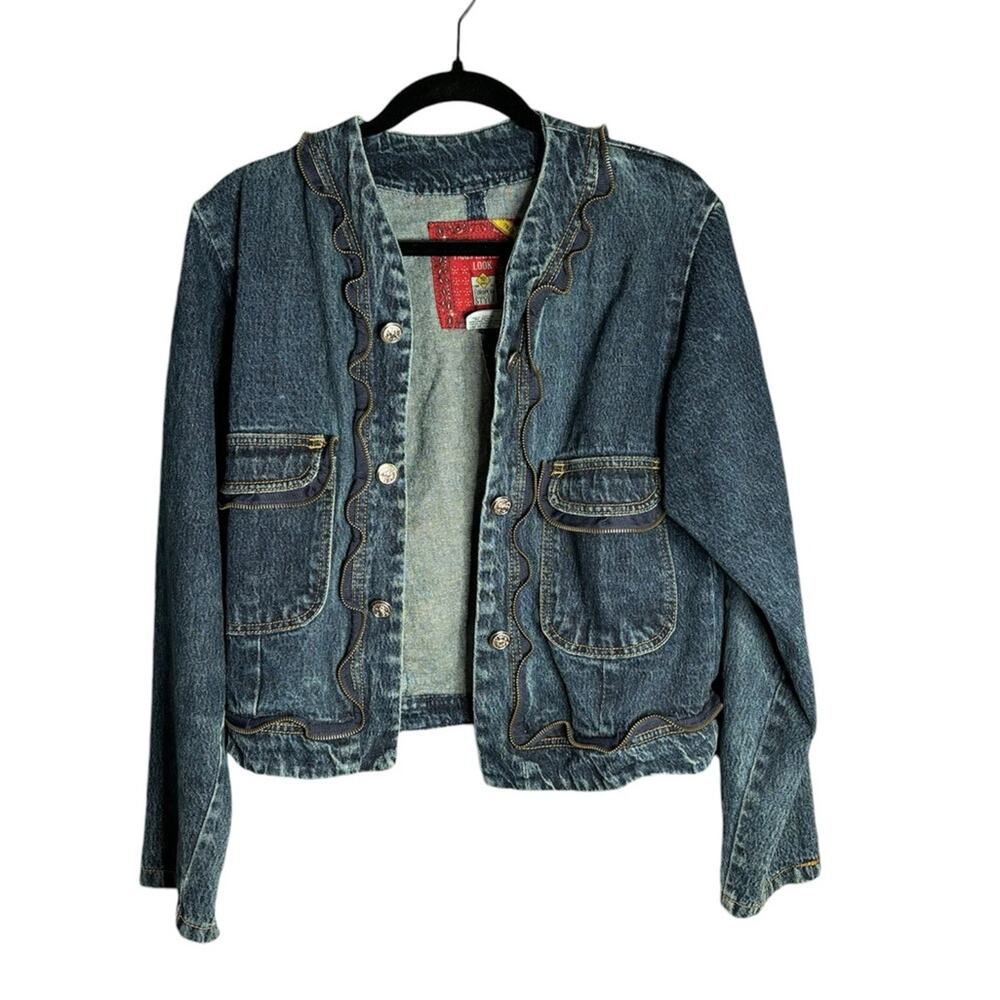 Paris Express Dark Wash Denim Jacket Exposed Zipper Detailing Medium